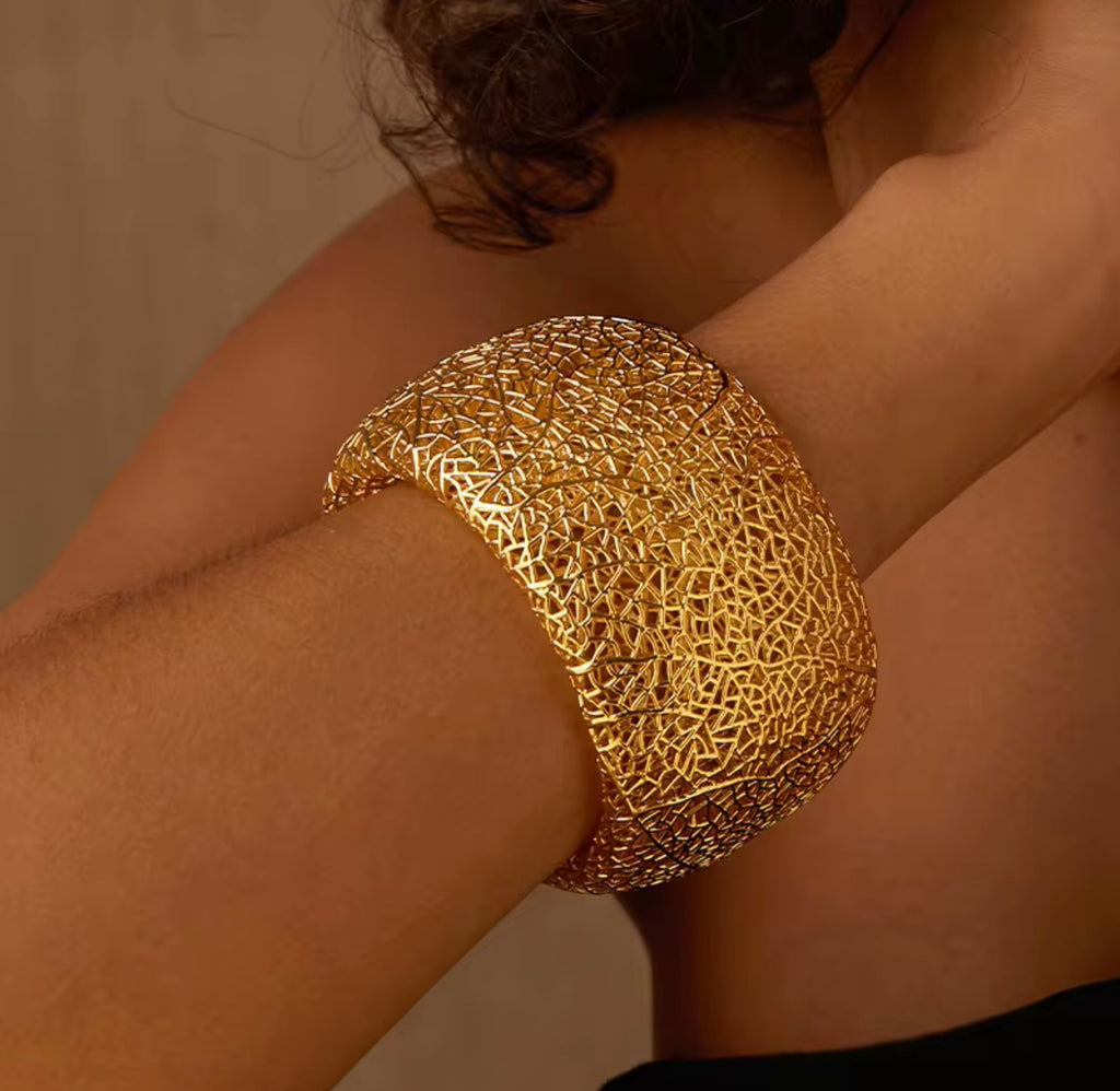 3 D Hollow Gold filigree Statement Cuff