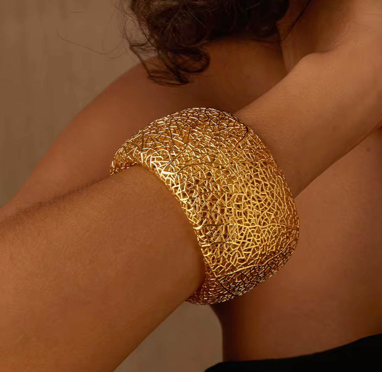 3 D Hollow Gold filigree Statement Cuff