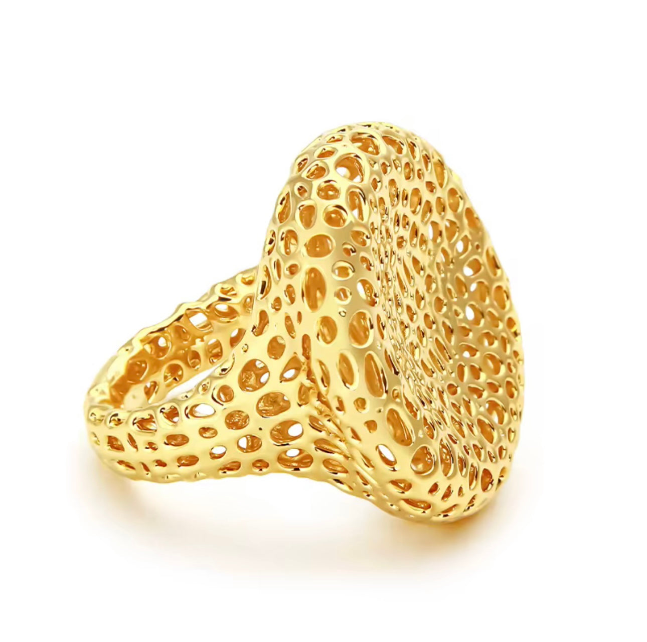 3D Hollow Gold Round Satement Ring