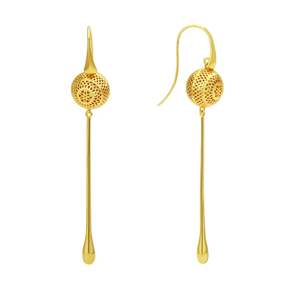 3D Hollow Gold Dangle Earrings