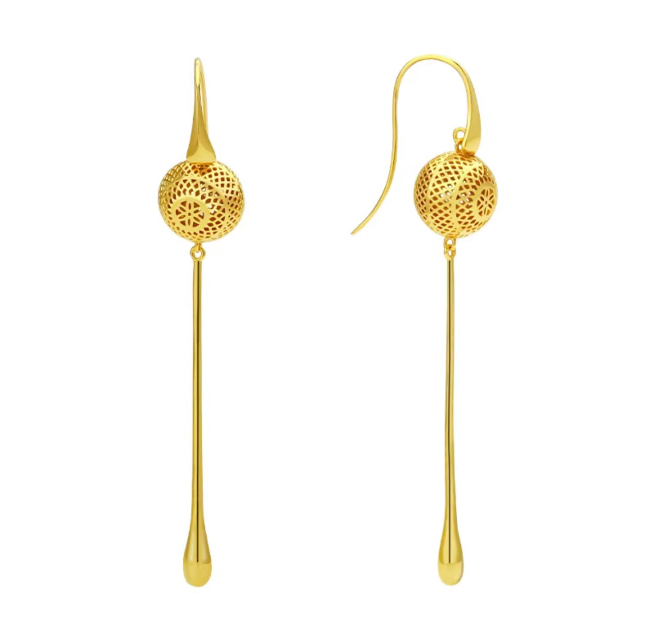 3D Hollow Gold Dangle Earrings