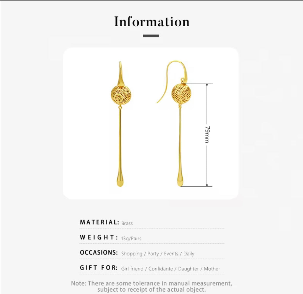3D Hollow Gold Dangle Earrings