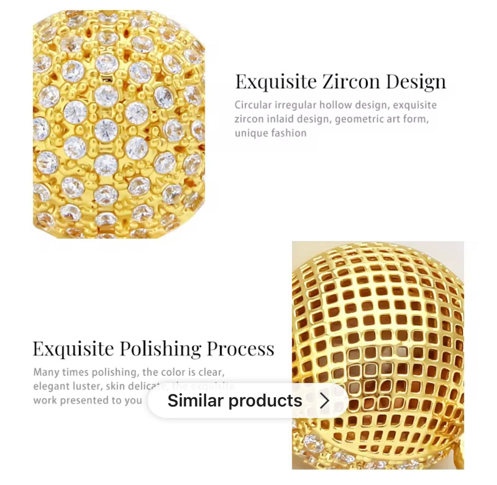 3D Hollow Gold Gemstone Earrings