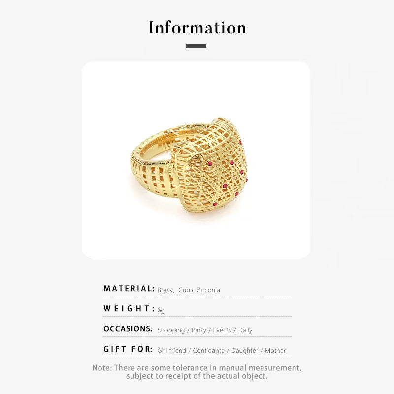 3D Hollow Gold Gem Ring