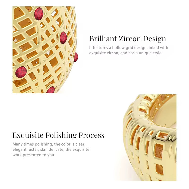 3D Hollow Gold Gem Ring