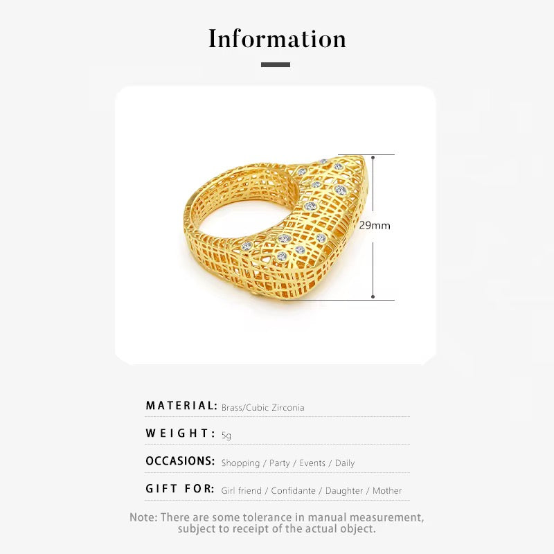 3D Hollow Gold Architectural Gemstone Ring