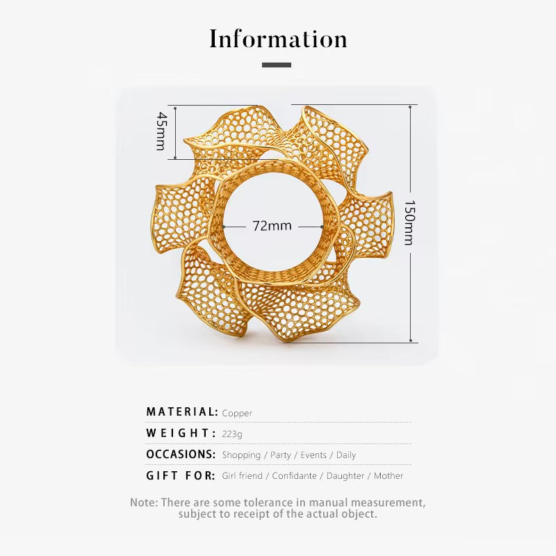 3D Hollow Gold Filigree Floral Bangle