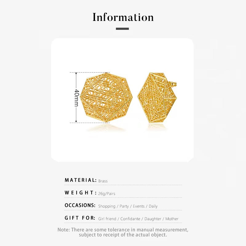 3D Hollow Gold Geometric Earrings